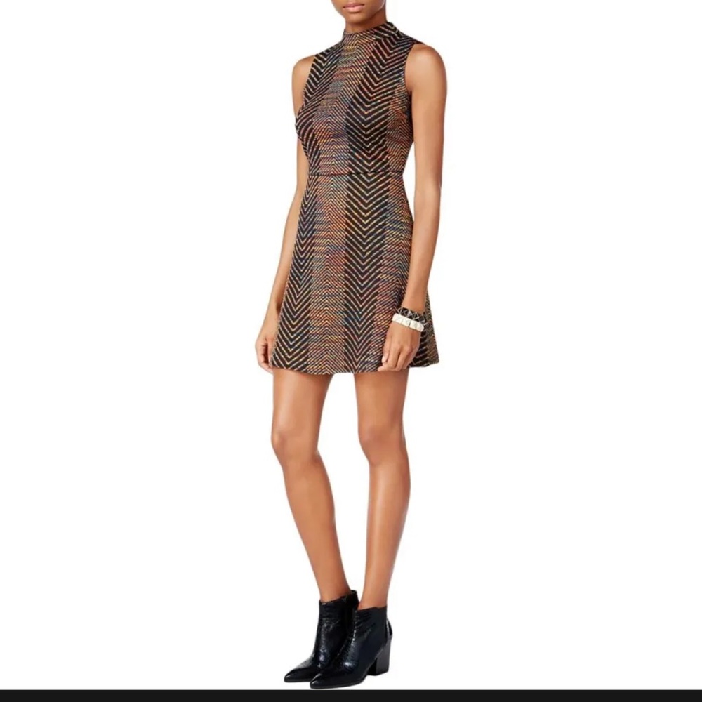 Bar III Women's Textured Chevron Black Size Large L A-Line Dress.